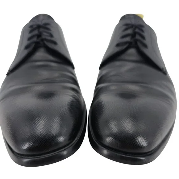 Prada Italian Saffiano Black Leather Dress Shoes Mens 8.5 Luxury Formal Oxfords - Picture 10 of 14